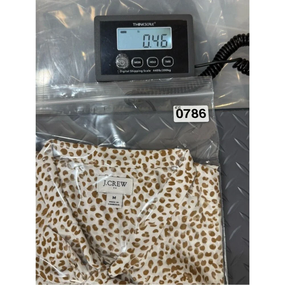 J.Crew Leopard Print Tie Neck Blouse Top Long Sleeve Cream Brown M